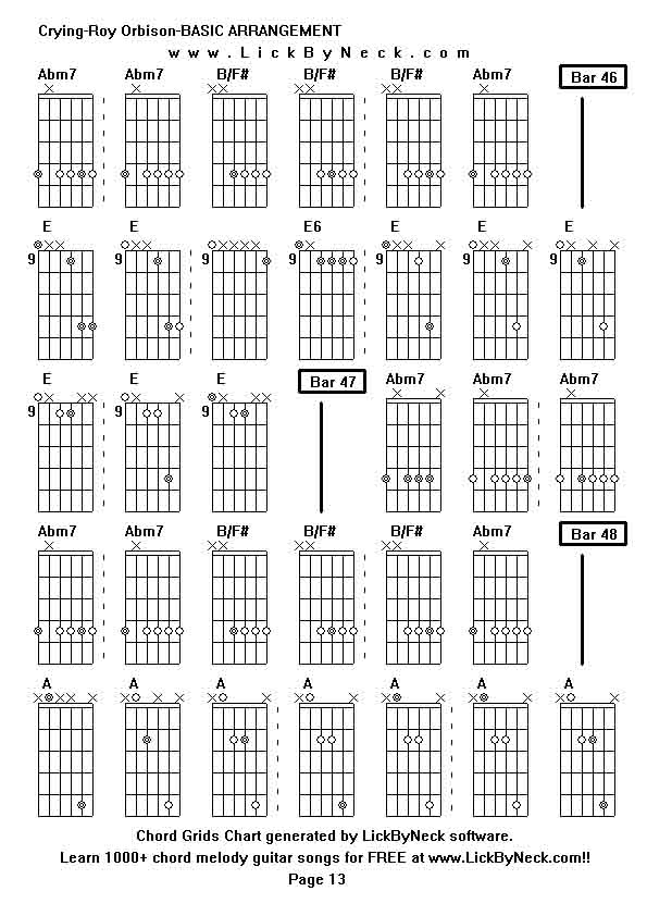 Chord Grids Chart of chord melody fingerstyle guitar song-Crying-Roy Orbison-BASIC ARRANGEMENT,generated by LickByNeck software.